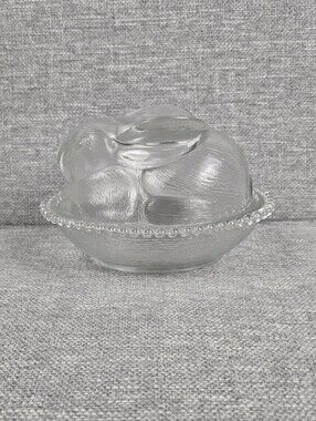 Vtg Indiana Glass Bunny On Nest Clear Candy Dish